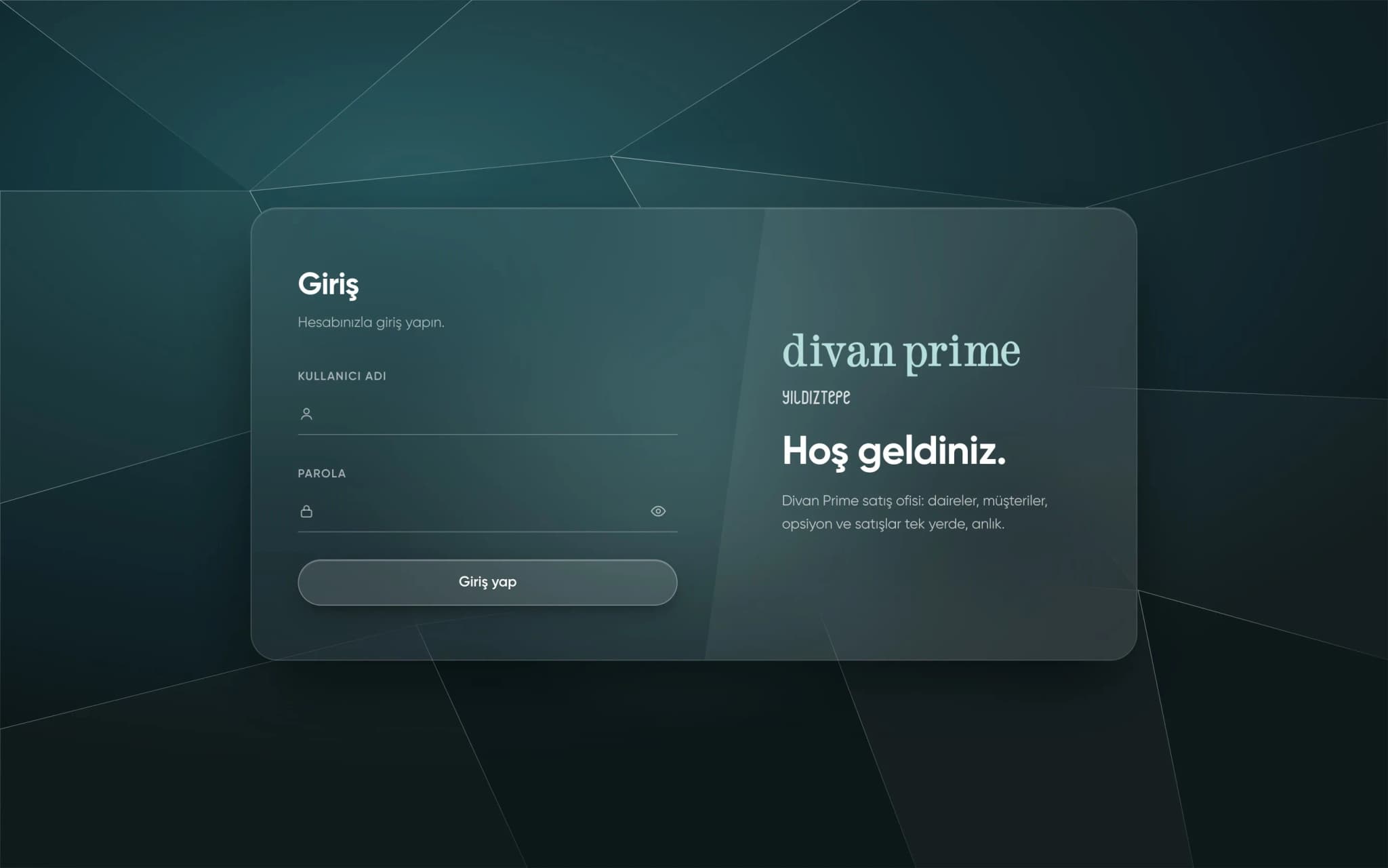 Divan Prime Satış Ofisi Uygulaması – çalışmadan genel görünüm