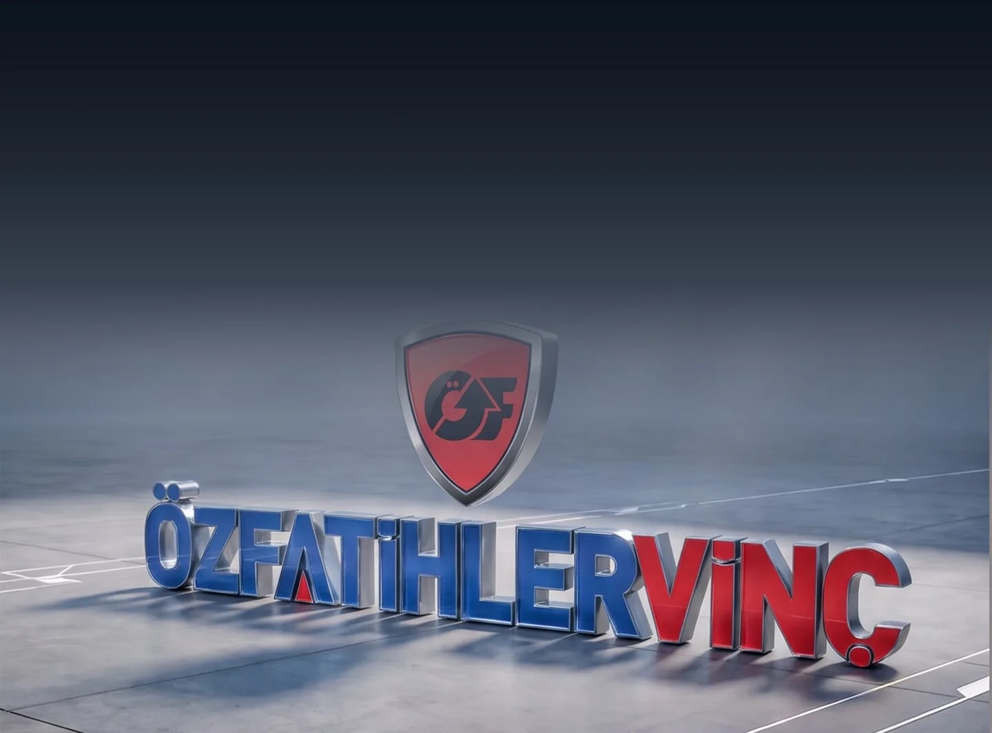 Özfatihler Vinç 3D logo ve harfleri, fabrika sahasında açılış sahnesi
