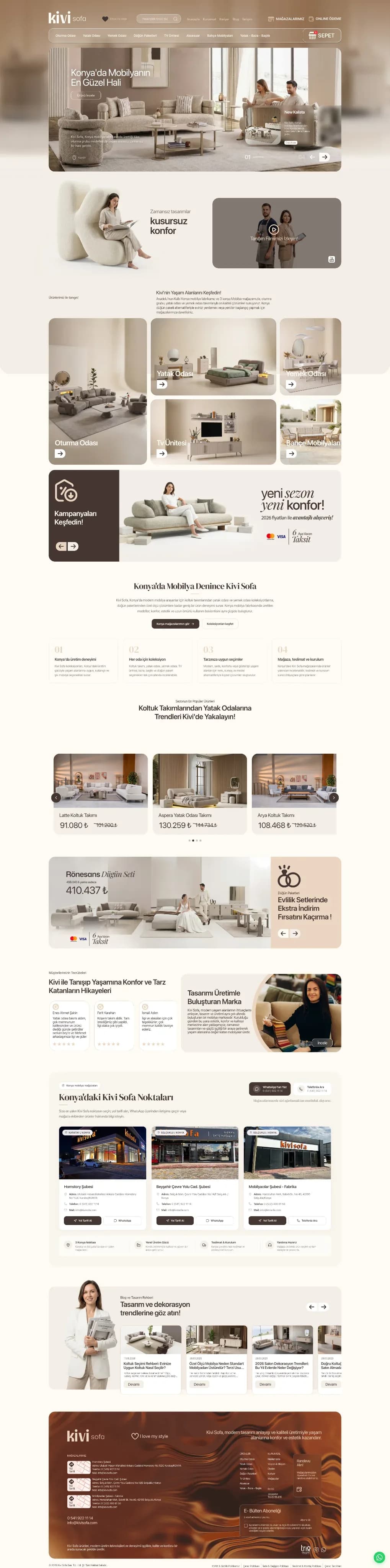 Kivi Sofa Web Sitesi, SEO ve Sosyal Medya – çalışmadan genel görünüm