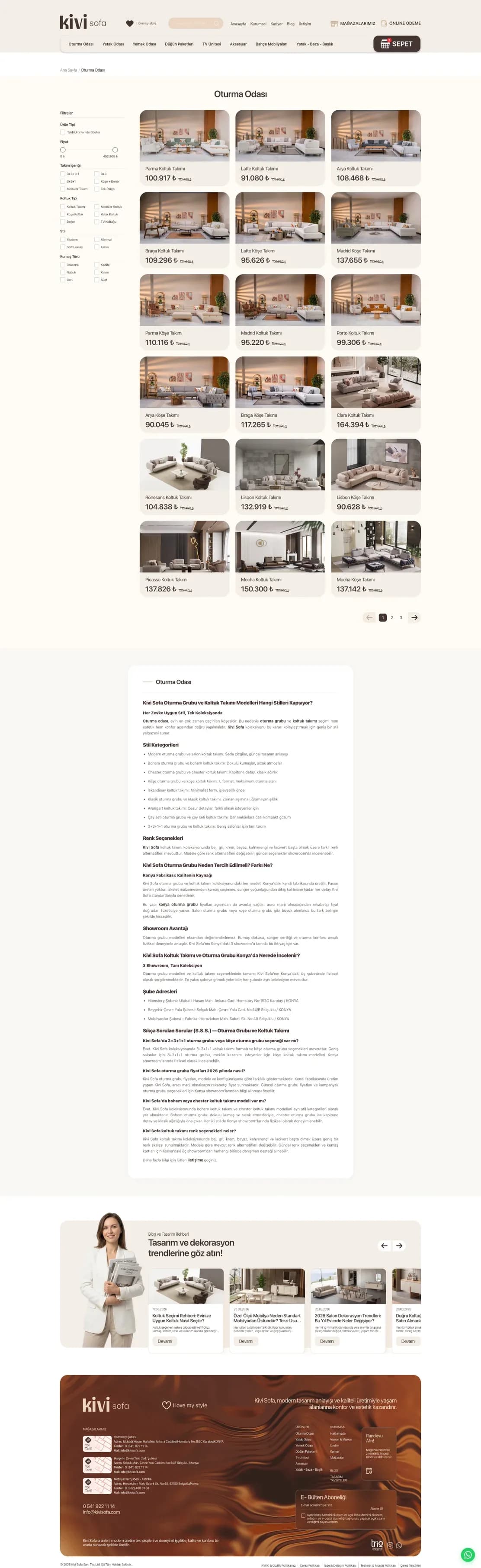 Kivi Sofa Web Sitesi, SEO ve Sosyal Medya – çalışmadan detay görseli