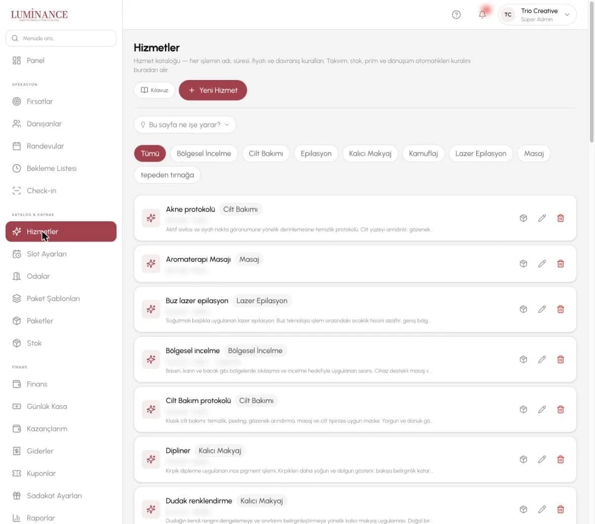 Luminance Premium CRM ve Randevu Yazılımı – çalışmadan detay görseli