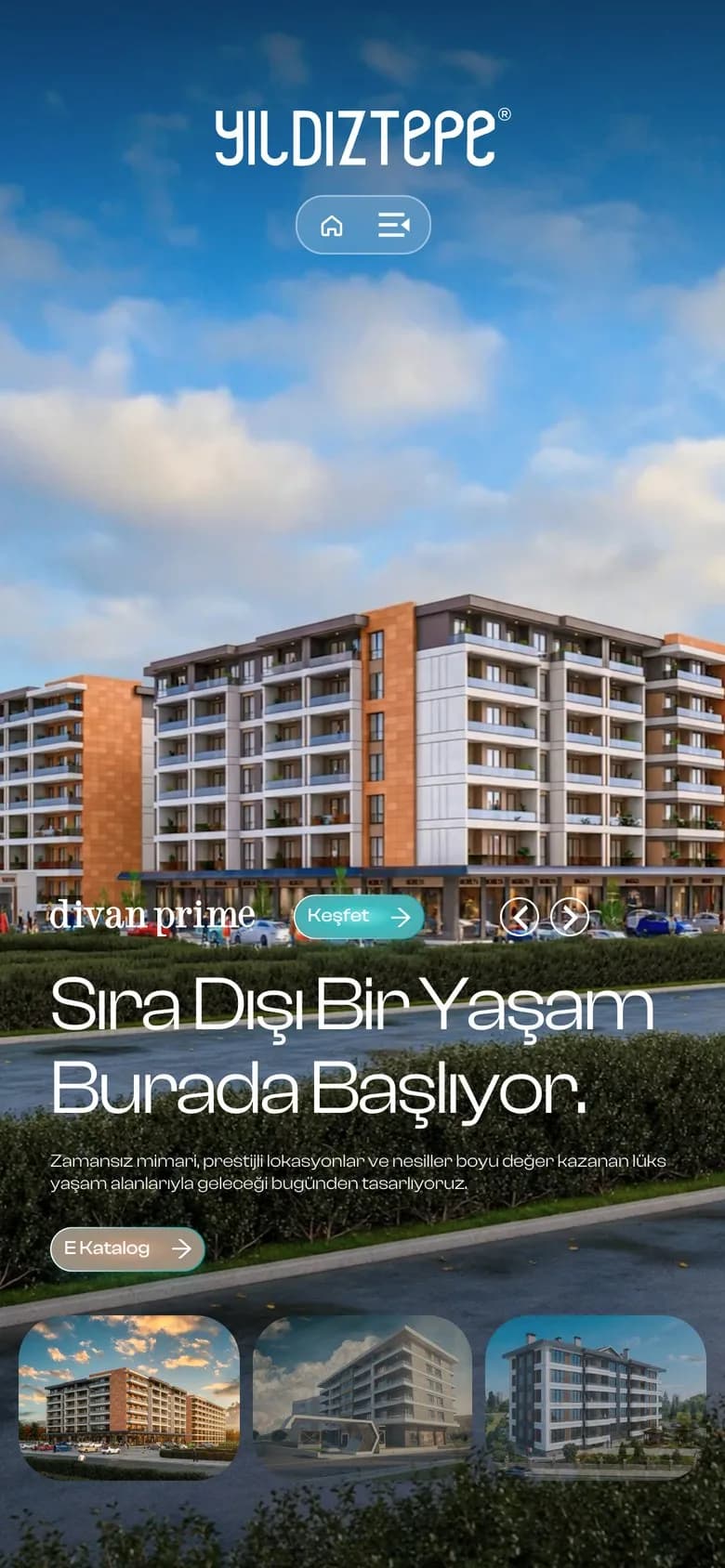 Yıldıztepe İnşaat kurumsal web sitesi ana sayfası, mobil görünüm
