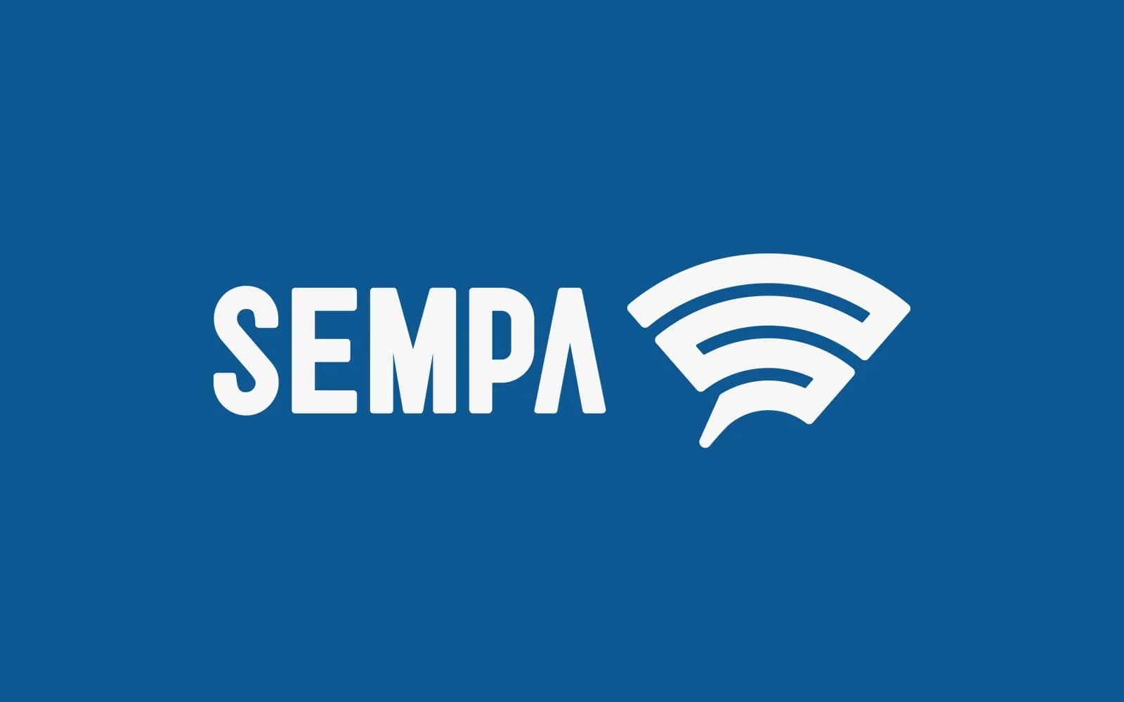 Sempa Pompa logosu, mavi zemin üzerinde negatif versiyon