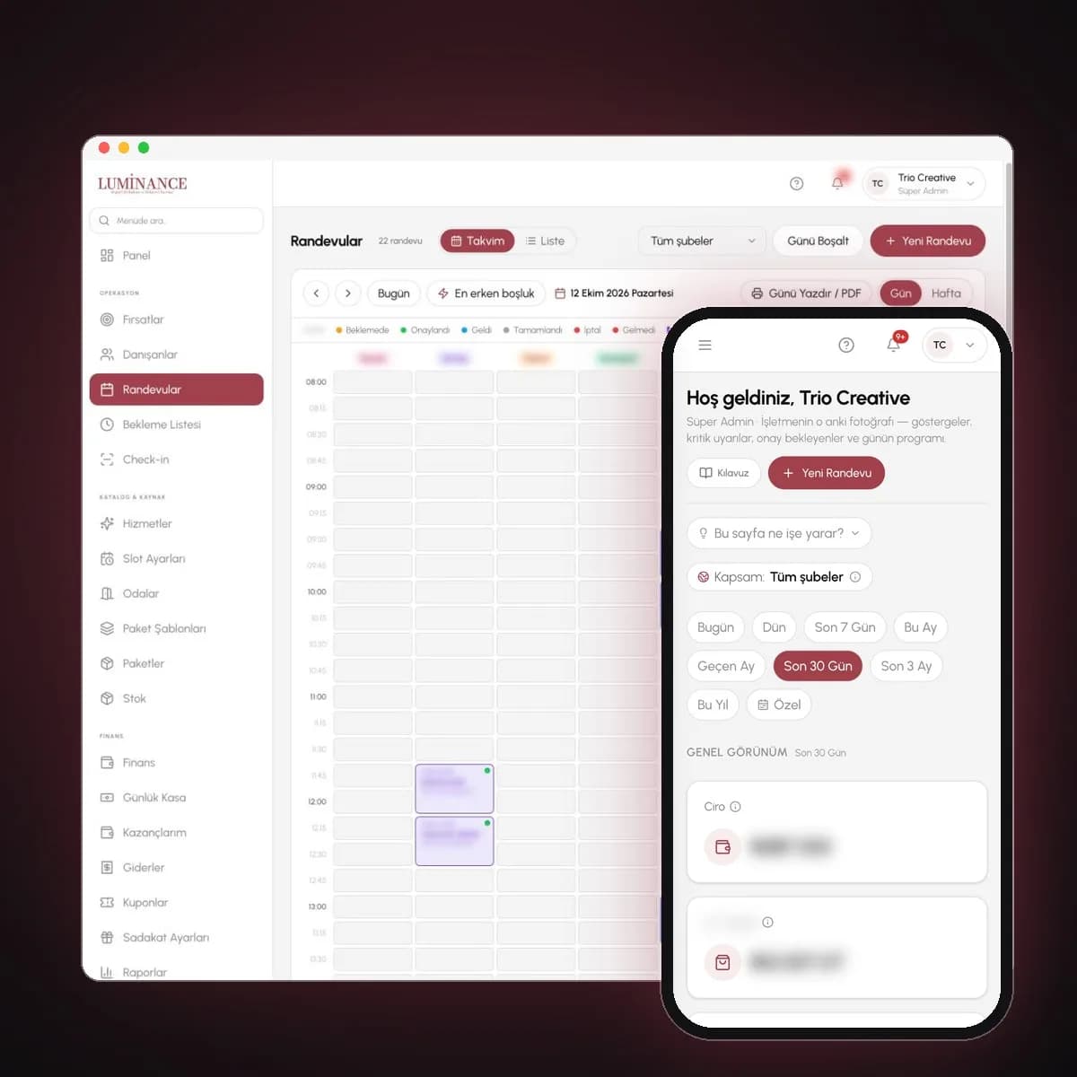 Luminance Premium CRM ve Randevu Yazılımı – proje görseli