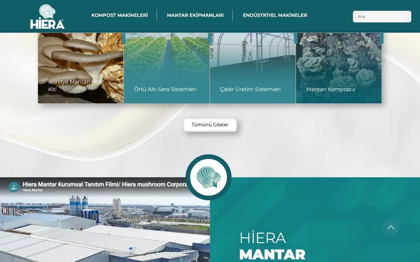 Hiera Mantar Kurumsal Web Sitesi Tasarımı – çalışmadan genel görünüm
